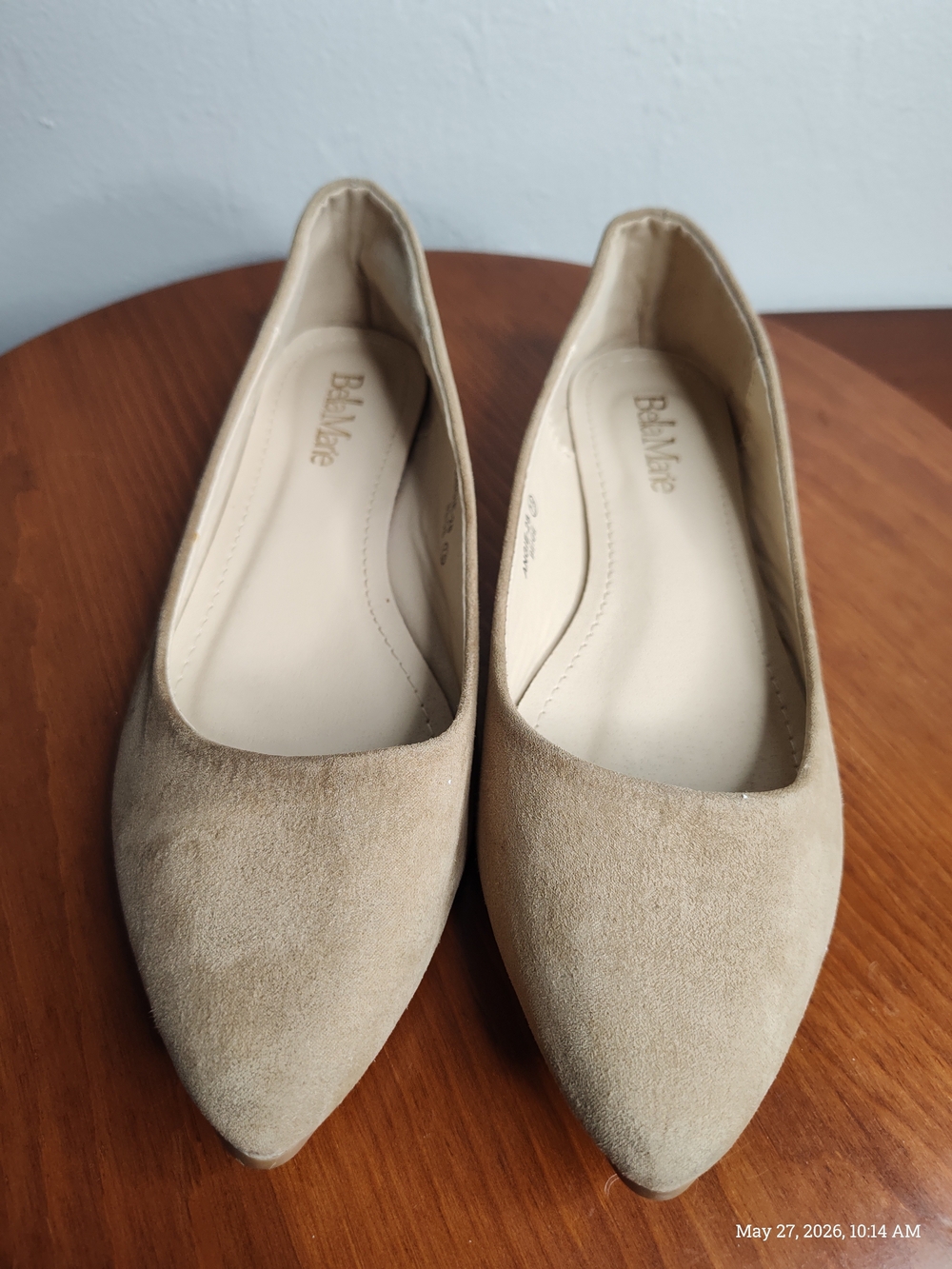 Bella Marie Women's Pointed Toe Ballet Flats in Beige
